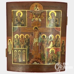 Икона  "Распятие Христово с предстоящими" и сюжетами икон Пресвятой Богородицы